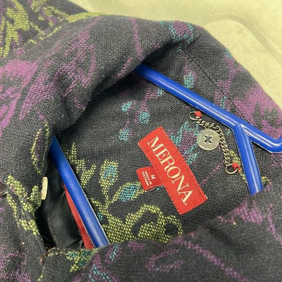 Merona Floral Boho Hippie Tapestry Trench Coat Women’s Size Medium Wool Blend - Picture 8 of 10